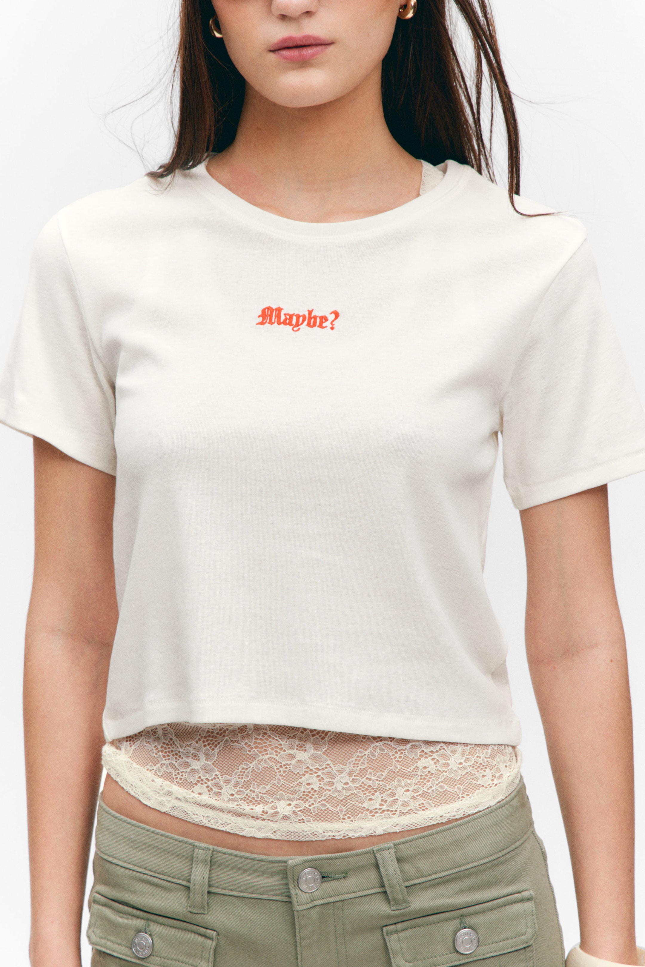 White - Maybe? - Cropped Printed Cotton T-Shirt - 2