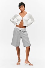 Grey Melange - Relaxed Low Rise Terry Bermuda Shorts - 0