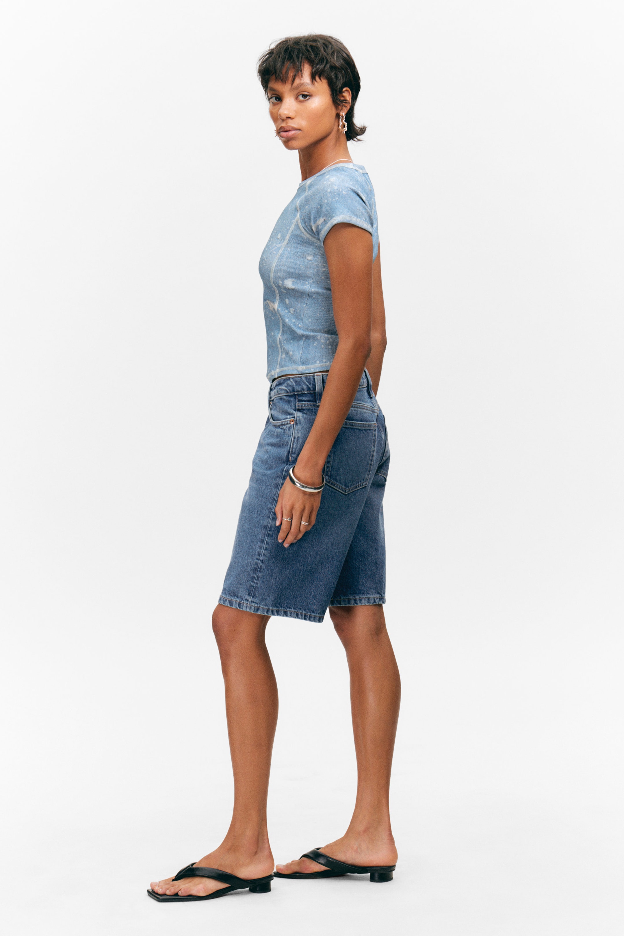 Sunset Blue - Mittelblau - Imoo Low-Rise Wide Leg Denim Shorts - 3