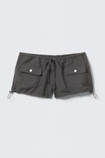 Dark Grey Melange - Drawstring Mini Cargo Shorts - 4