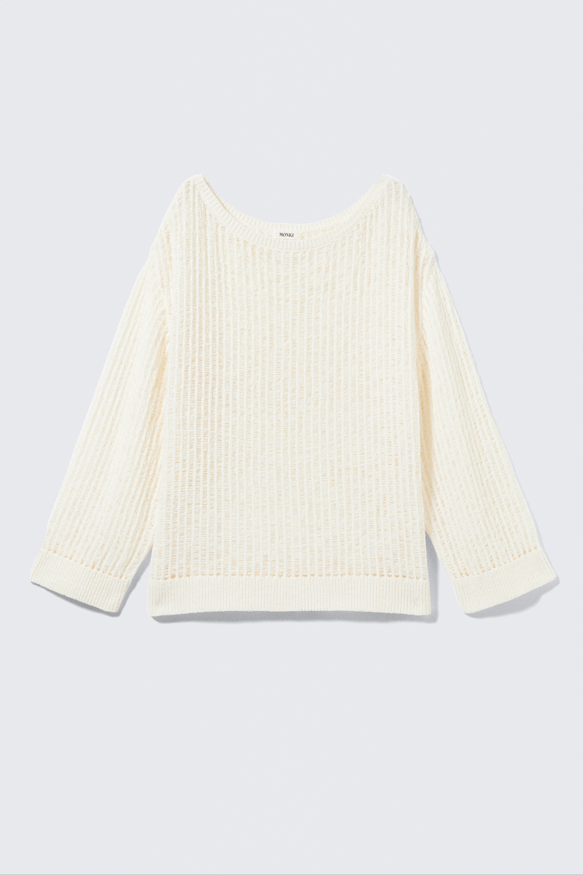 Pull ample maille ajourée fente latérale - Blanc/Bleu ciel/Vert kaki