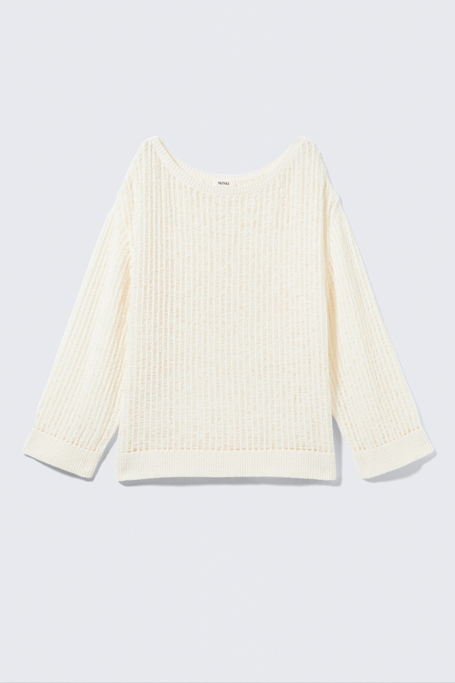 Loose Open-Knit Side Slit Sweater - White/Light Blue/Khaki Green - 1