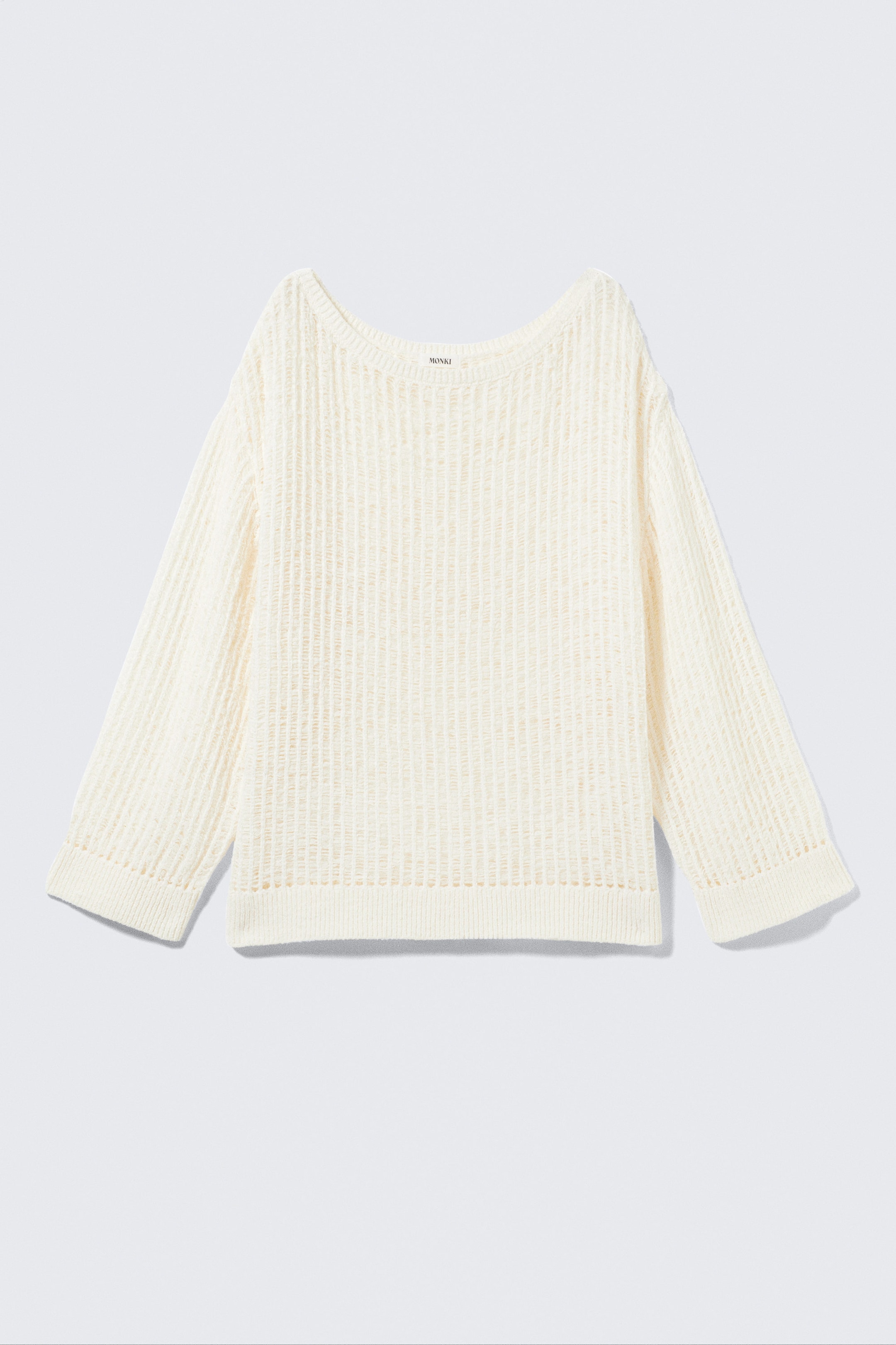 White - Loose Open-Knit Side Slit Sweater - 3