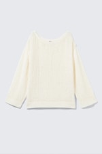 White - Loose Open-Knit Side Slit Sweater - 3