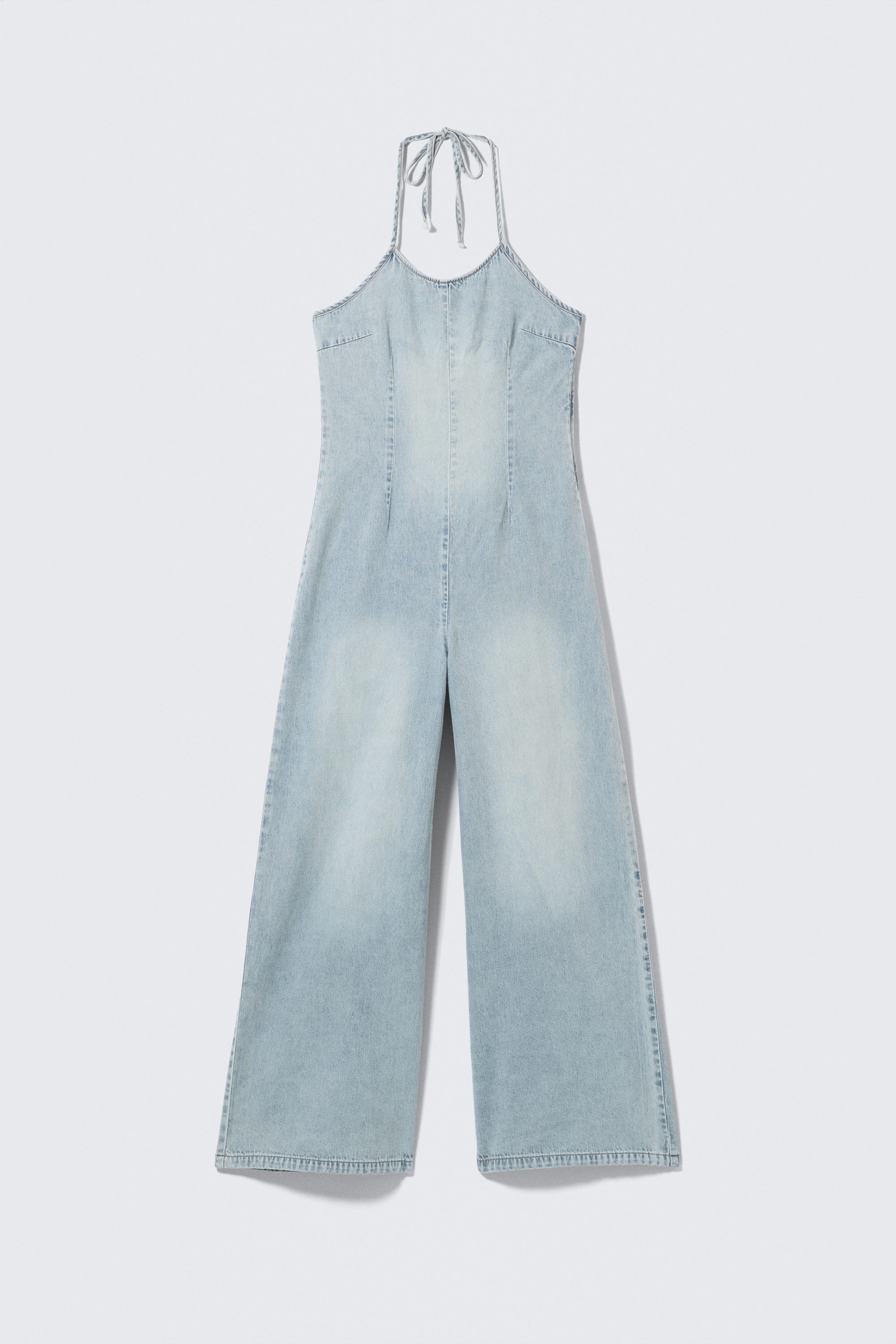 Space Blue - Light Blue - Halter Neck Denim Jumpsuit - 4