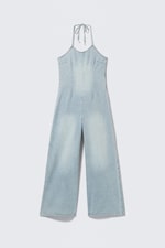 Space Blue - Light Blue - Halter Neck Denim Jumpsuit - 4