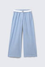 Striped Blue - Wide-Leg Cotton Twill Trousers - 5