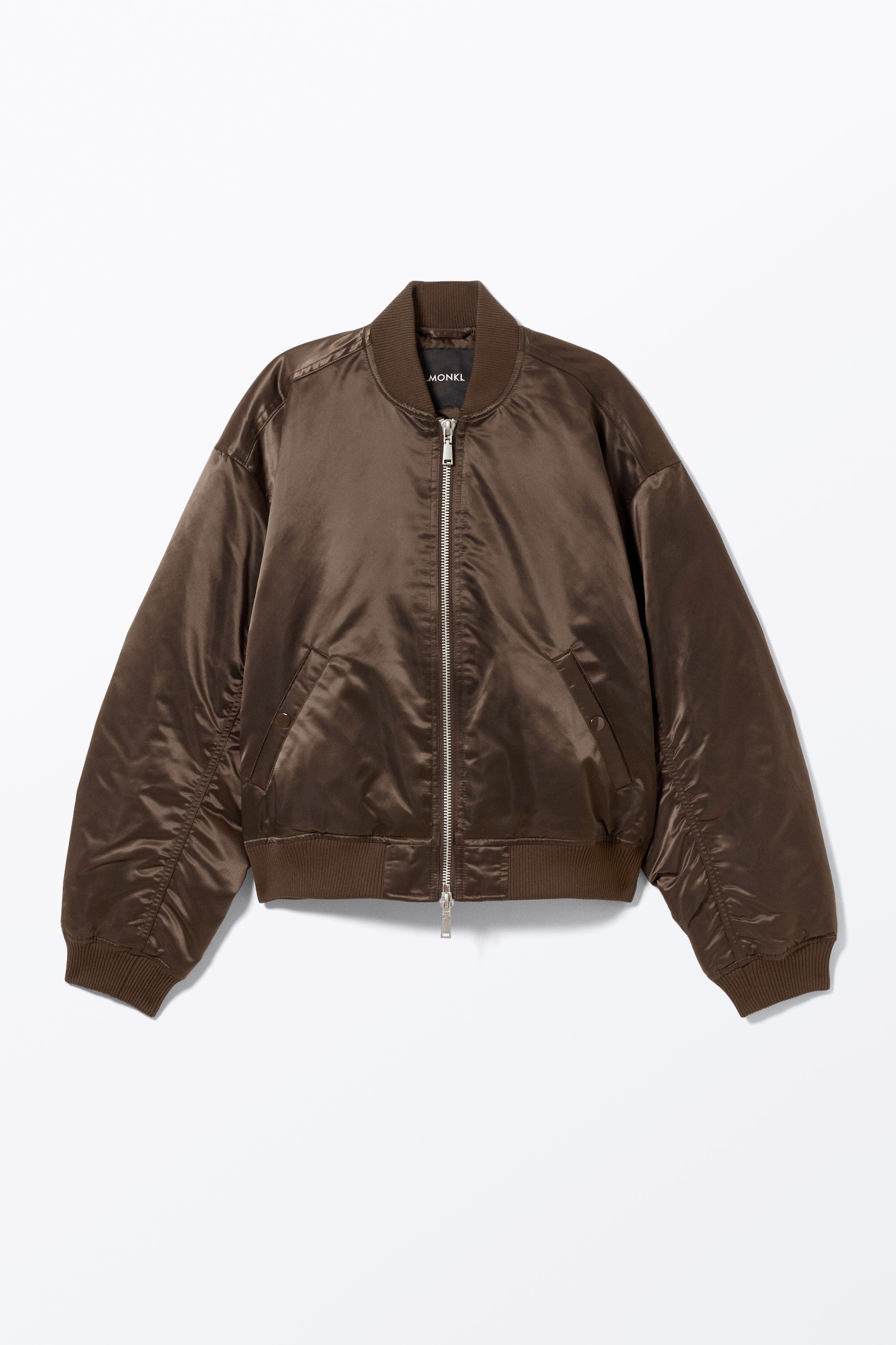 Zobacz większy obraz: Satynowa kurtka bomberka Loose Satin - Ciemnobrązowy - ONA | H&M PL 1