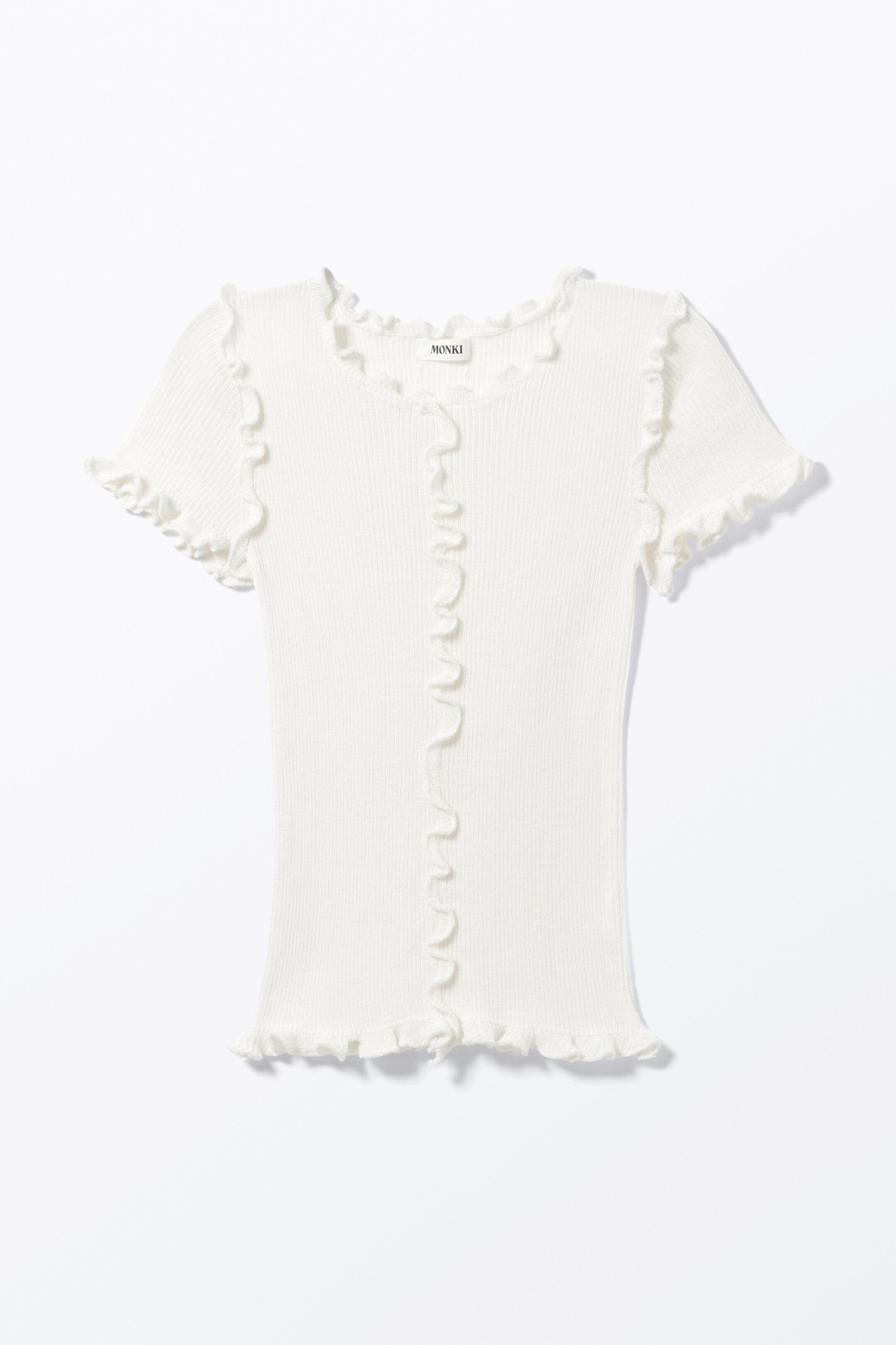 Προβολή μεγαλύτερης εικόνας: Frill-Edge Ribbed Knitted Top - White - Ladies | H&M GR 3