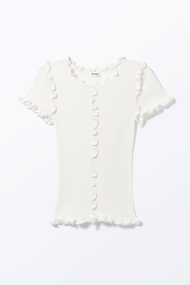 Top de punto de canalé con bordes de efecto rizado - Blanco/Gris oscuro - 1