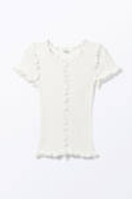 White - Frill-Edge Ribbed Knitted Top - 2