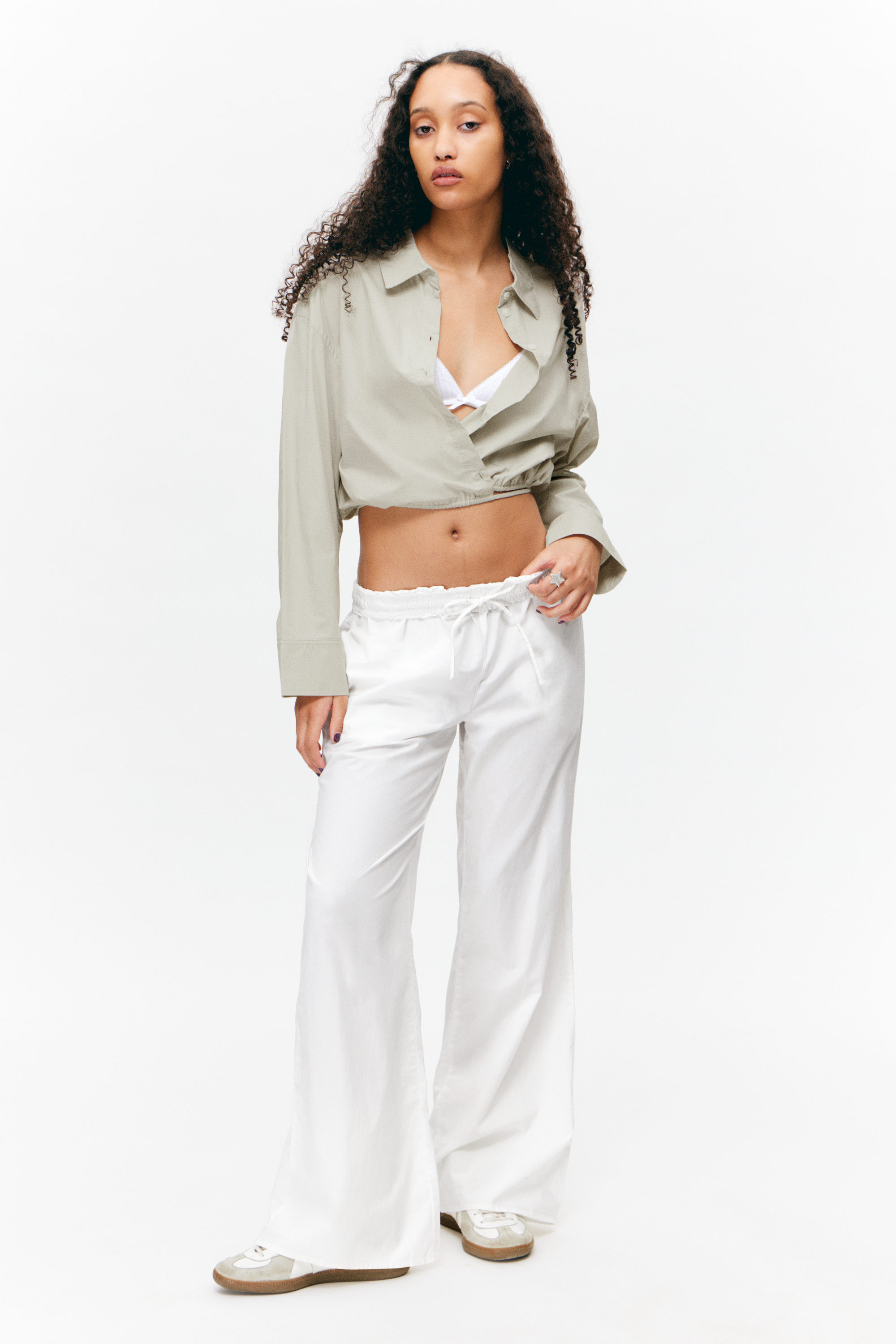 White - Wide Leg Cotton Poplin Pyjama Trousers - 1