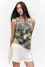 Dark Floral - Mesh Drawstring Tank Top - 0