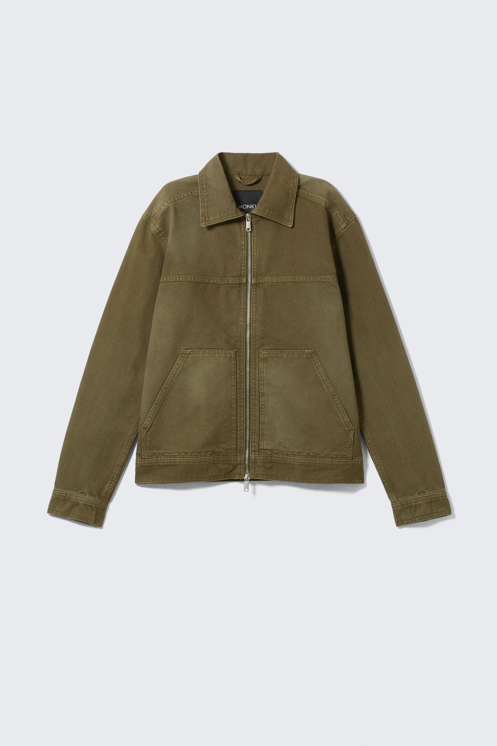 two-way zip oxford jacket - Dark Khaki Green | Monki EU