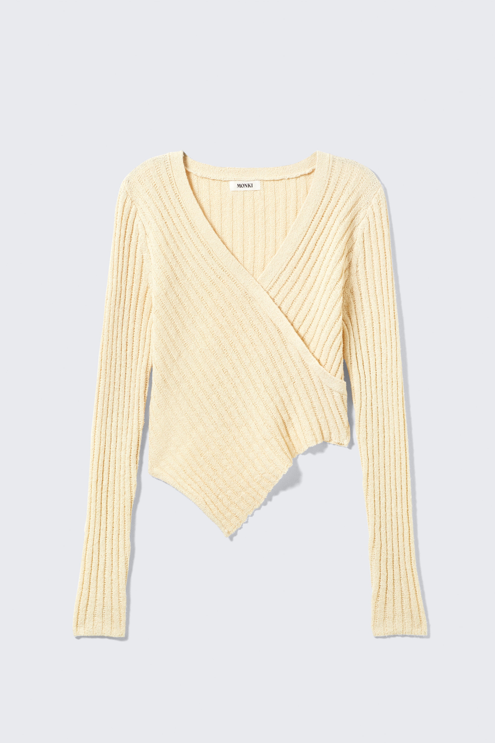Light Dusty Beige - Knitted Wrap-shaped Asymmetric V-neck Sweater - 4