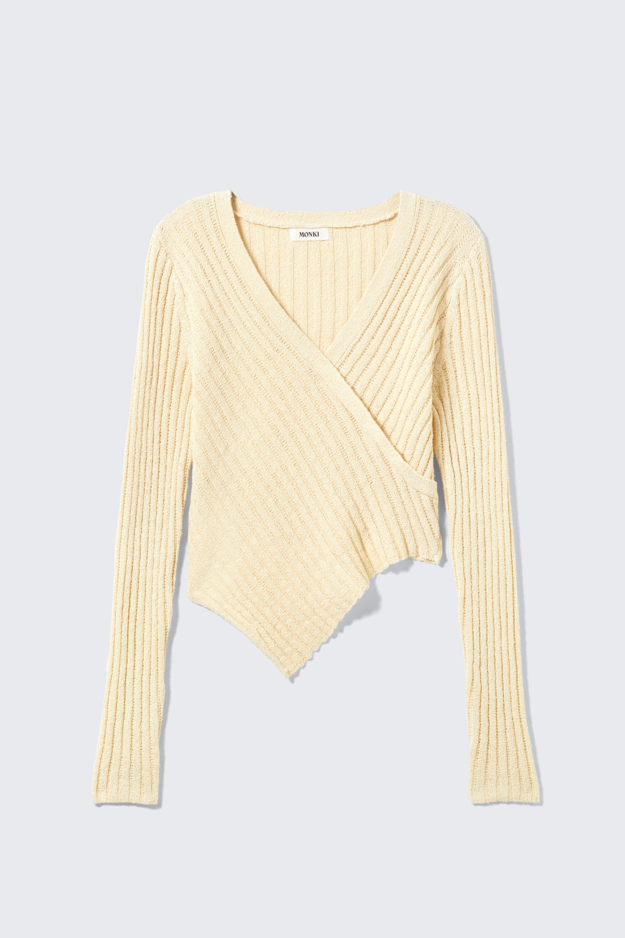 Beige clair cendré - Pull cache-cœur asymétrique col en V maille - 4