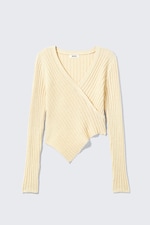 Beige clair cendré - Pull cache-cœur asymétrique col en V maille - 4