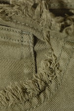 Dark Khaki Green - Frayed Low Waist Twill Trousers - 1