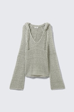 Helles Khakigrün - Grobstrick-Kapuzenpullover - 4