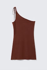 Burgundy - Asymmetric Strap Tie Mini Dress - 3