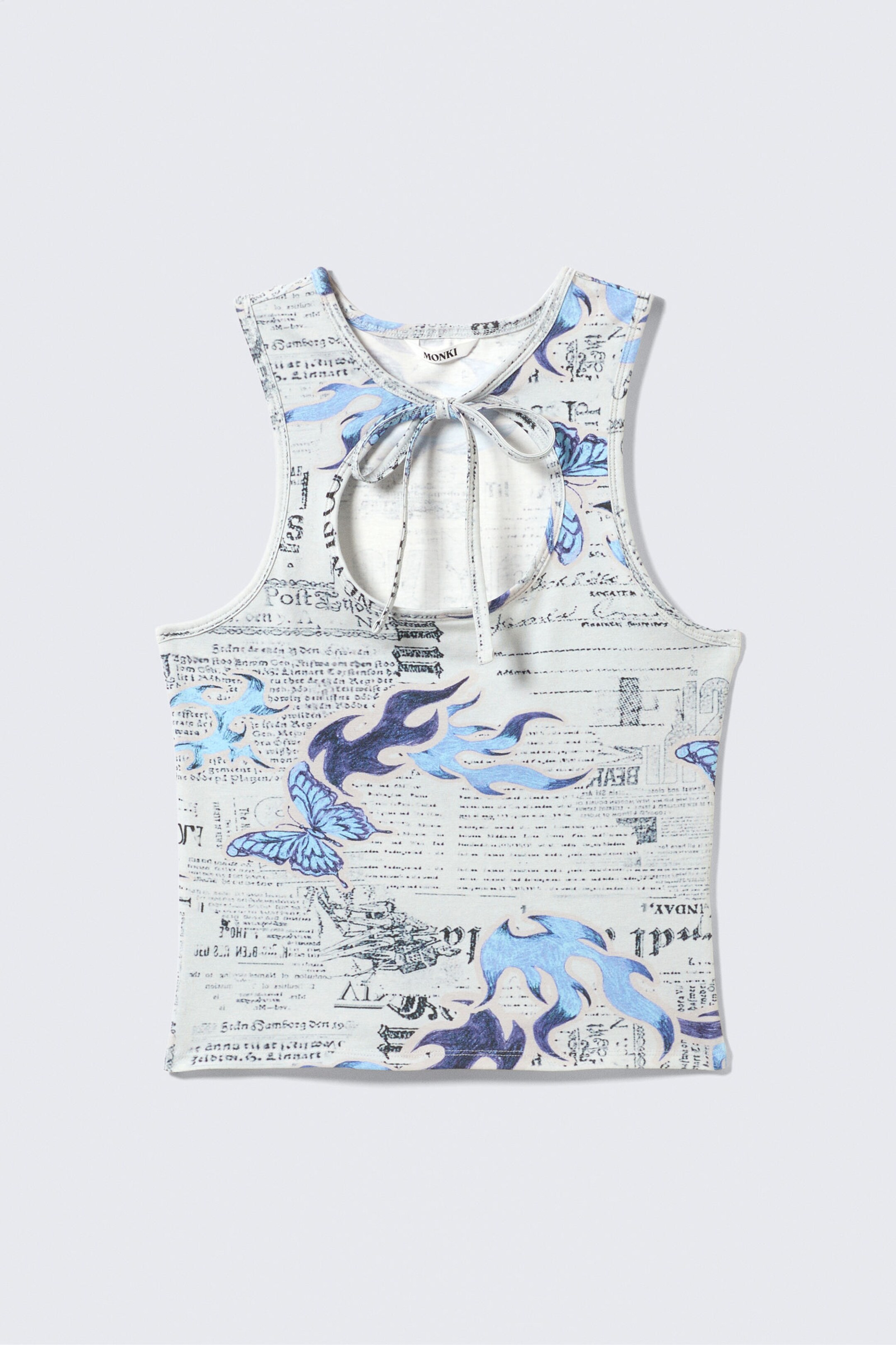 Weiße Zeitung - Blaue Flammen - Tanktop aus Baumwolle mit Schnürung vorne - 4