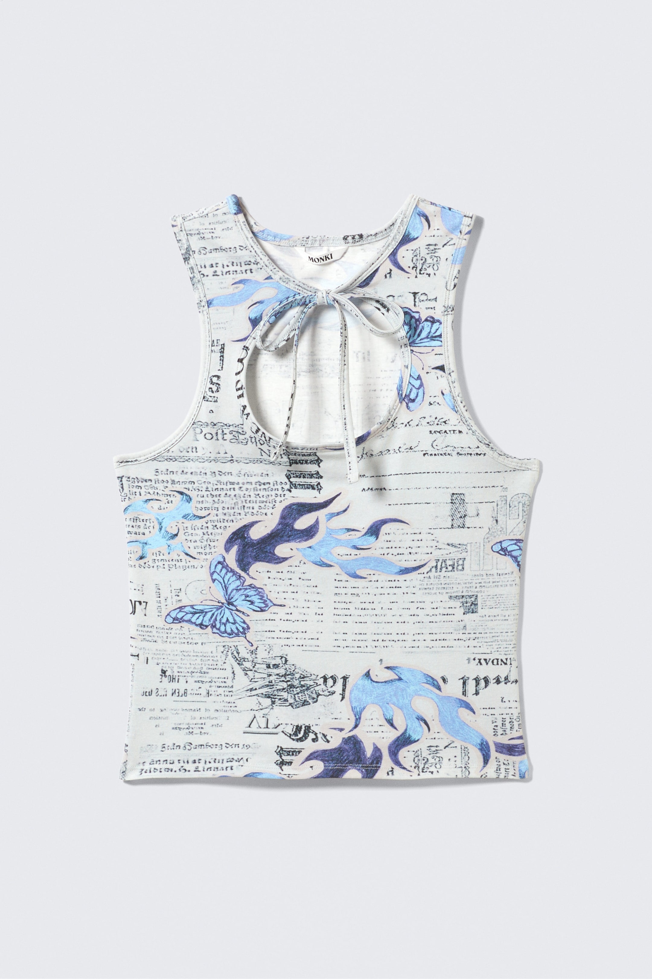 Weiße Zeitung - Blaue Flammen - Tanktop aus Baumwolle mit Schnürung vorne - 1