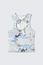 Weiße Zeitung - Blaue Flammen - Tanktop aus Baumwolle mit Schnürung vorne - 0