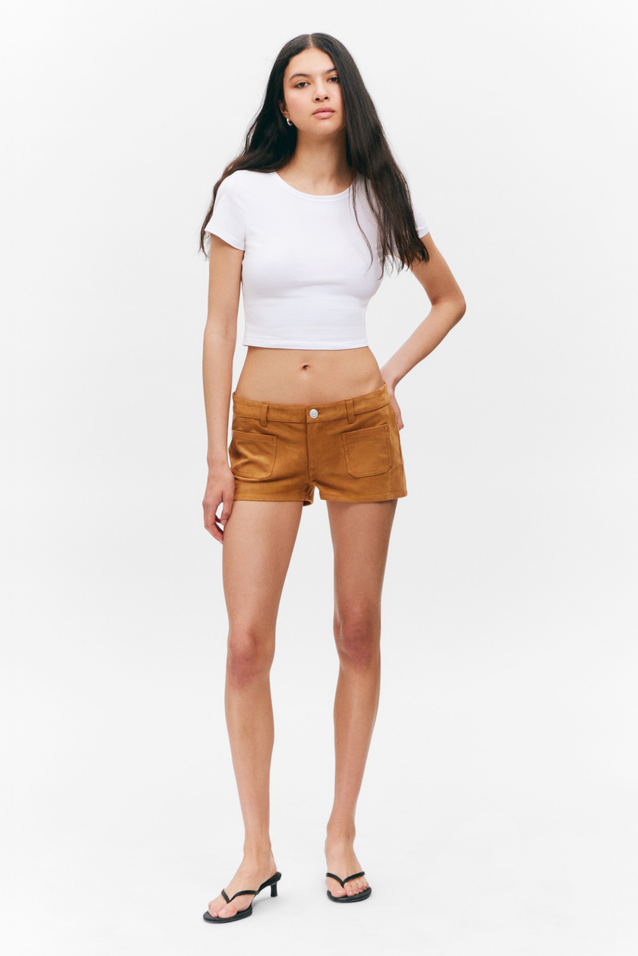 Brown - Faux Suede Mini Shorts - 1