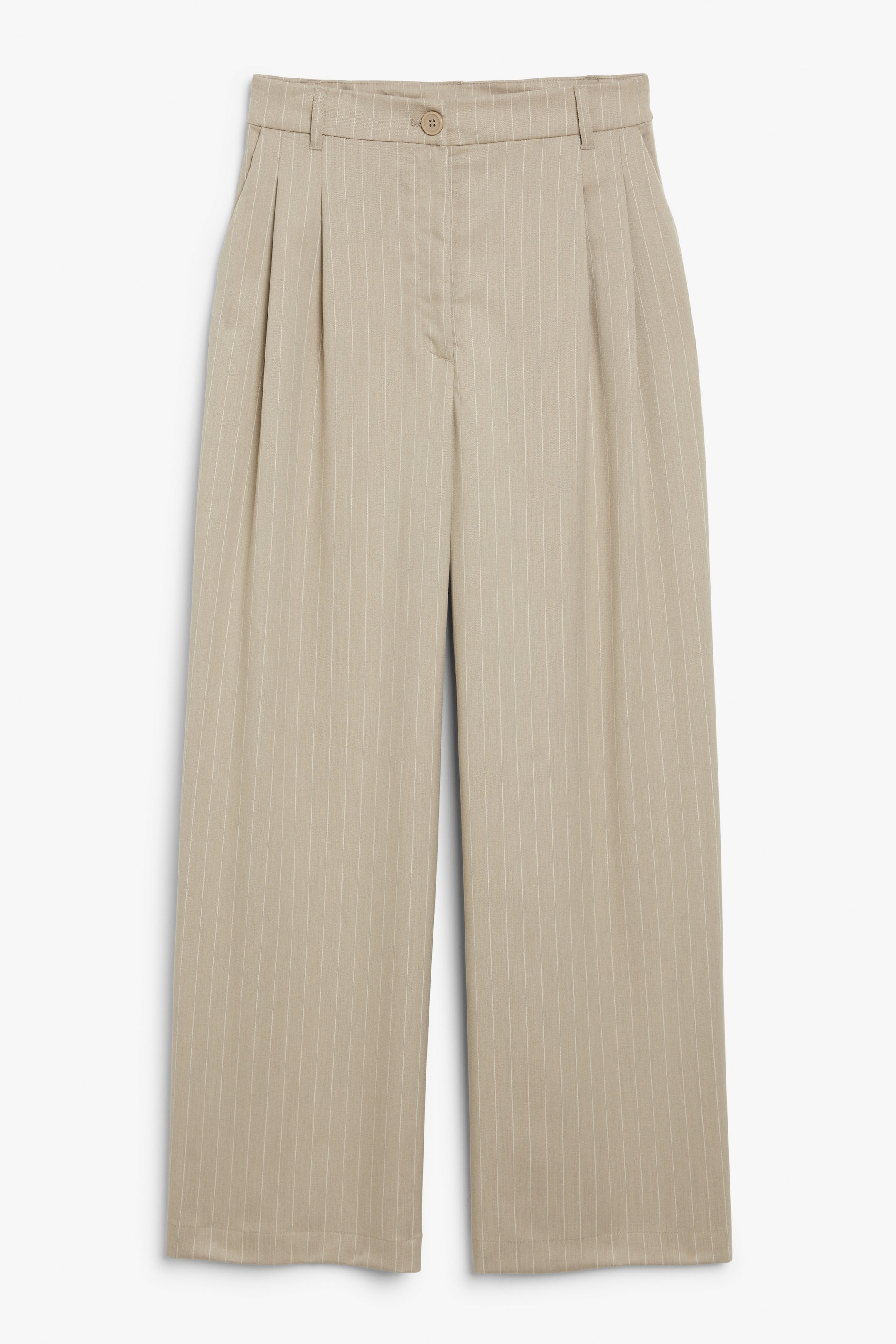 Beige pinstripes - High waist wide leg pinstripe trousers beige - 0