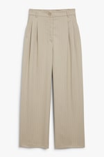 Beige pinstripes - High waist wide leg pinstripe trousers beige - 0