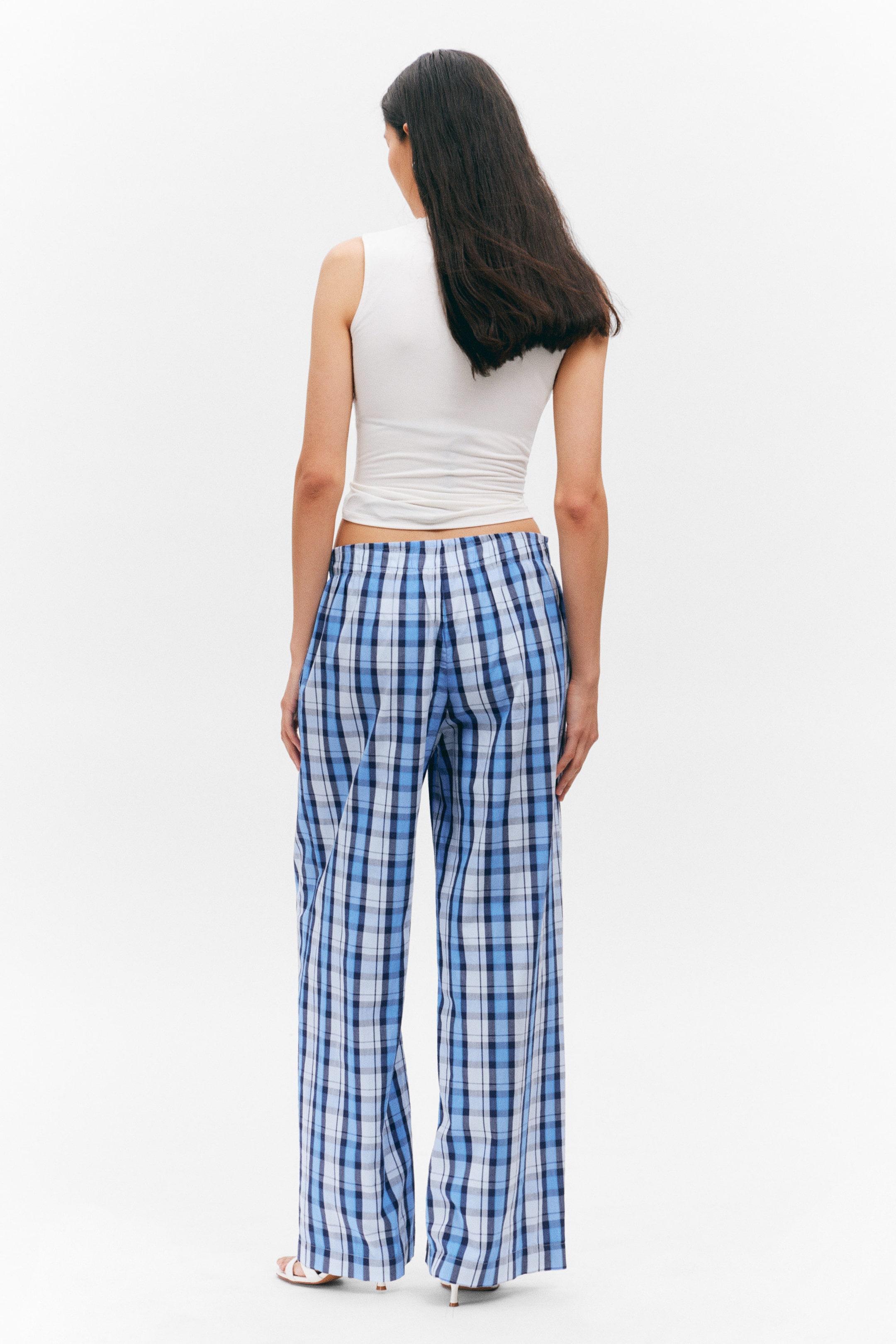 Blue Check - Wide-Leg Cotton Twill Trousers - 3