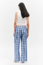 Blue Check - Wide-Leg Cotton Twill Trousers - 3