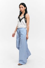 Randig Blå - Byxor med vida ben i bomulls-twill - 2