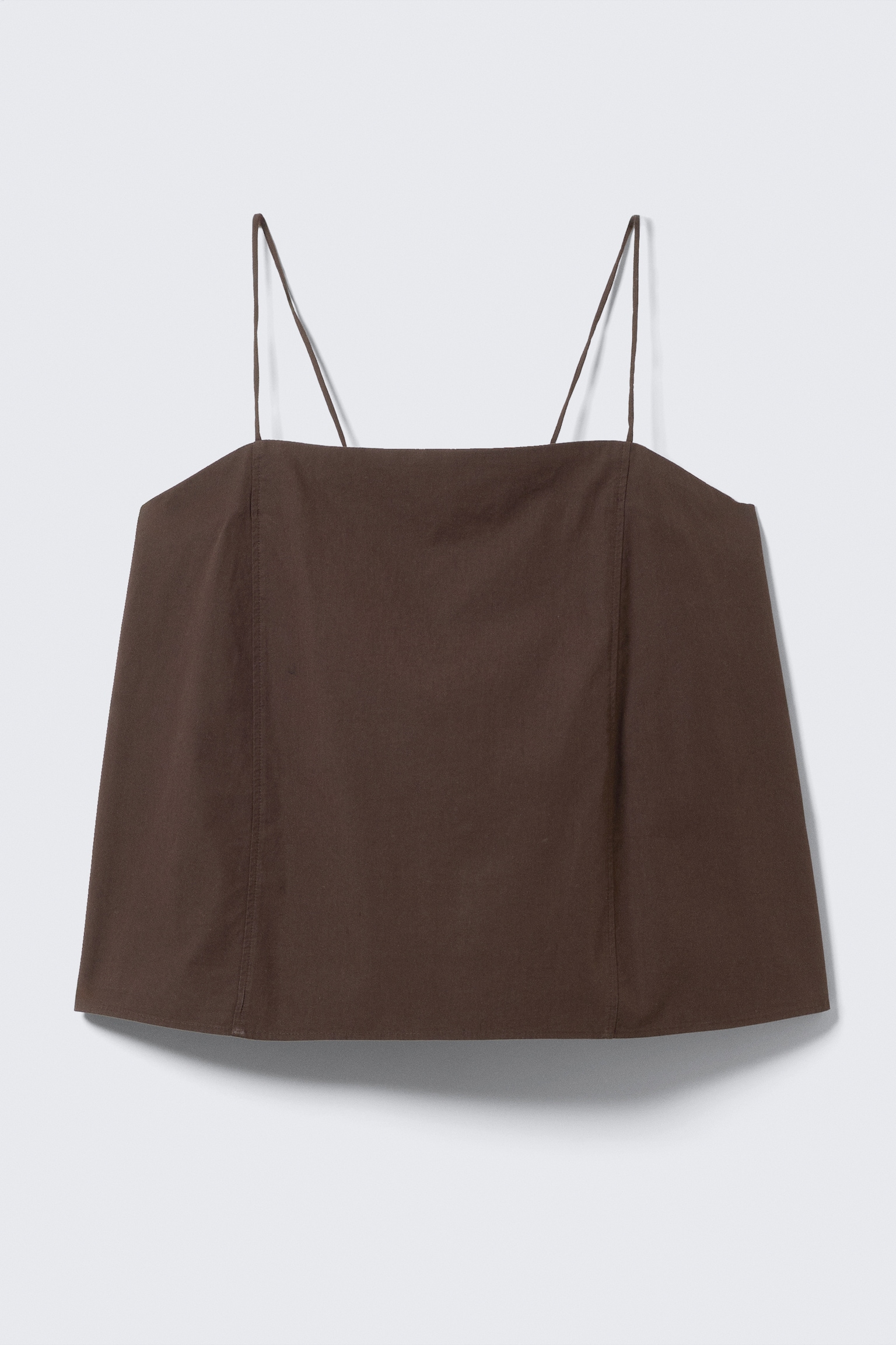 Drawstring Poplin Strap Top - Dark Brown/White/Light Red - 2