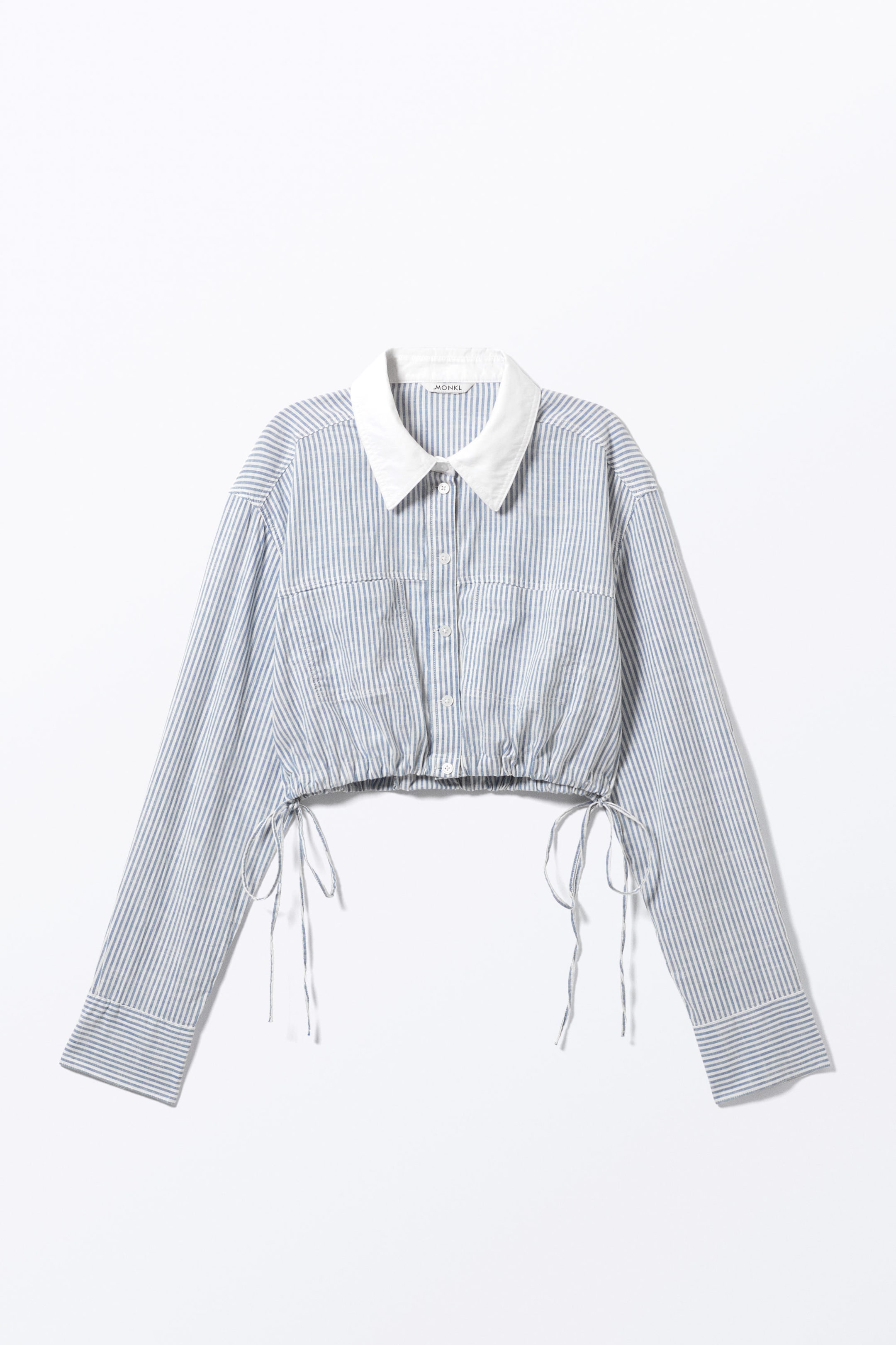 Blue & White Stripes - Cropped Loose Cargo Shirt - 0