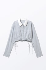 Blue & White Stripes - Cropped Loose Cargo Shirt - 0