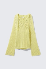 Light Yellow - Open-knit Hooded Sweater - 4