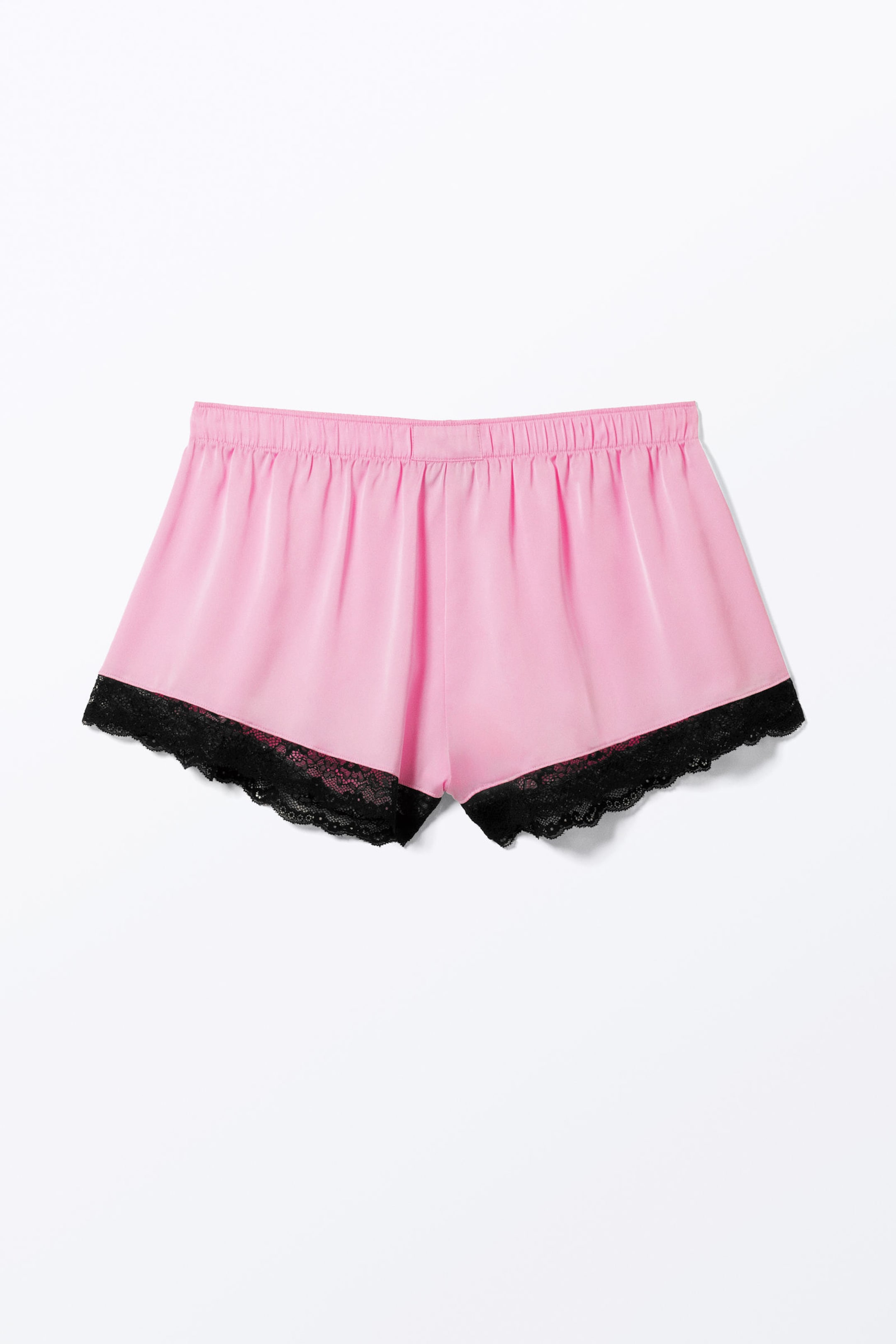 Pink - Black Lace - Mini Lace Satin Shorts - 3
