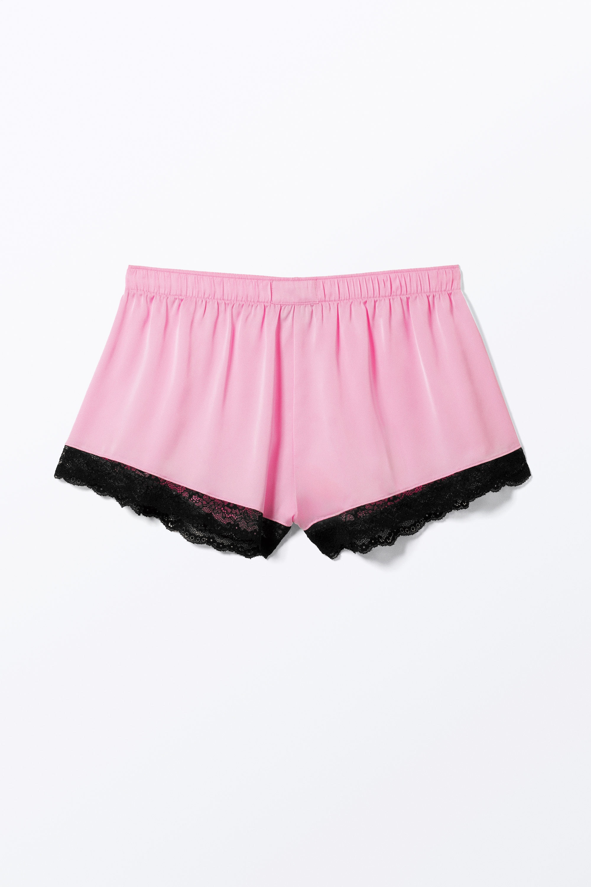 Pink - Black Lace - Mini Lace Satin Shorts - 3