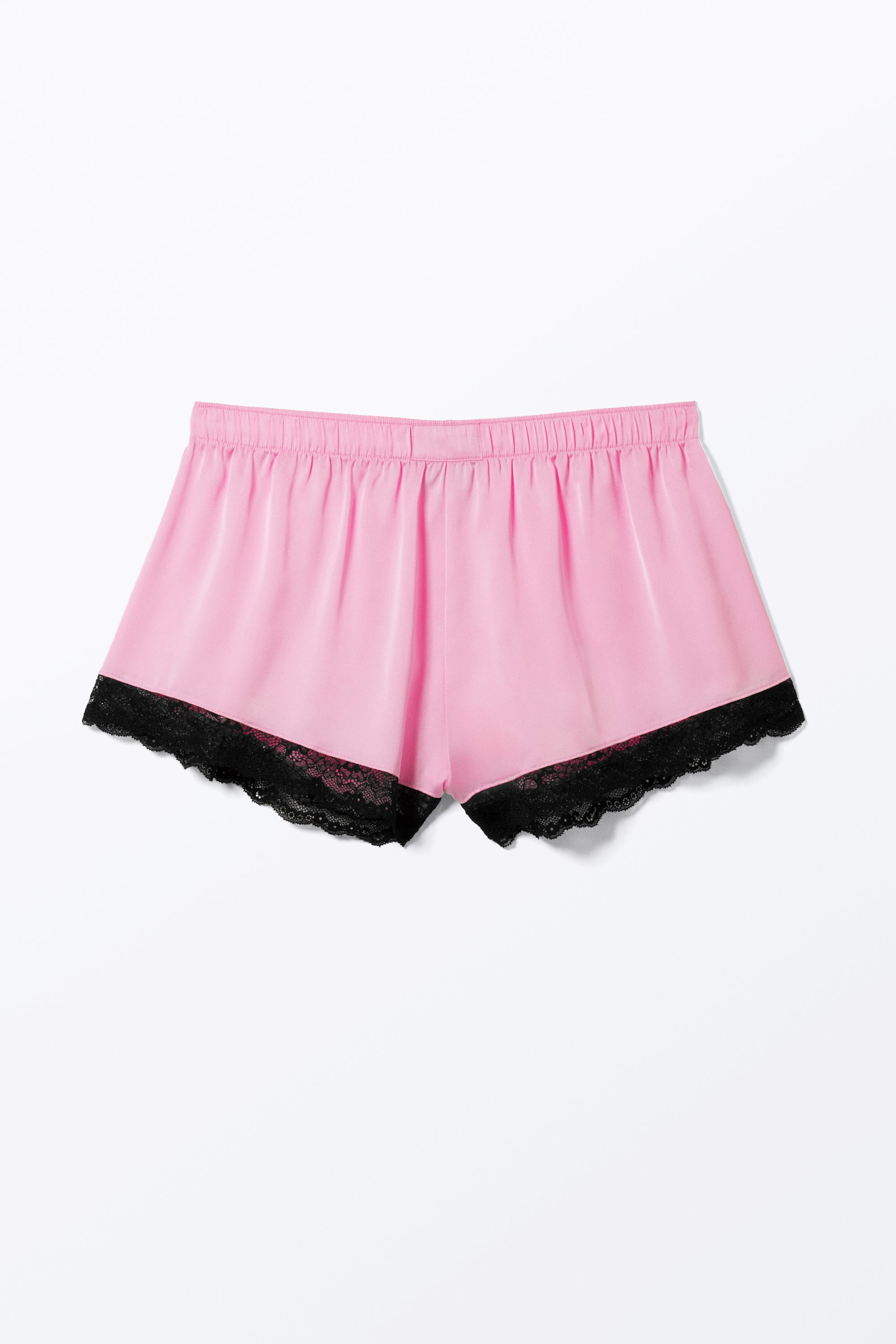 Rosa - Schwarze Spitze - Mini-Shorts aus Satin aus Spitze - 0