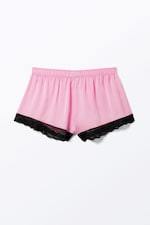 Rosa - Schwarze Spitze - Mini-Shorts aus Satin aus Spitze - 0