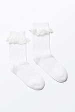 Weiß - Socken aus Spitze mit Rüschen - 0
