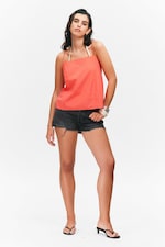 Hellrot - Popeline-Top mit Kordelzug und Trägern - 1