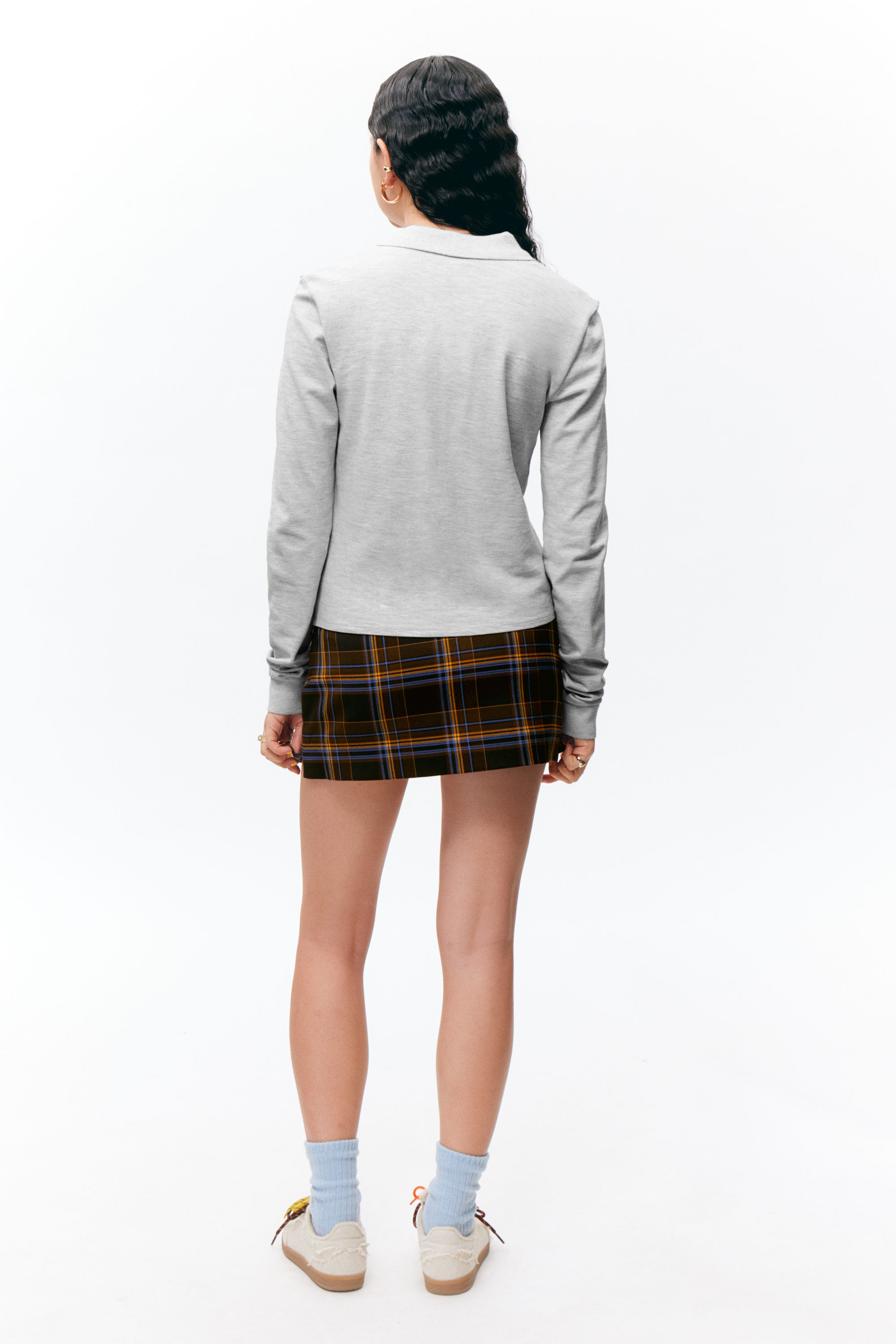 Light Grey Melange - Long-Sleeved Polo Top - 2