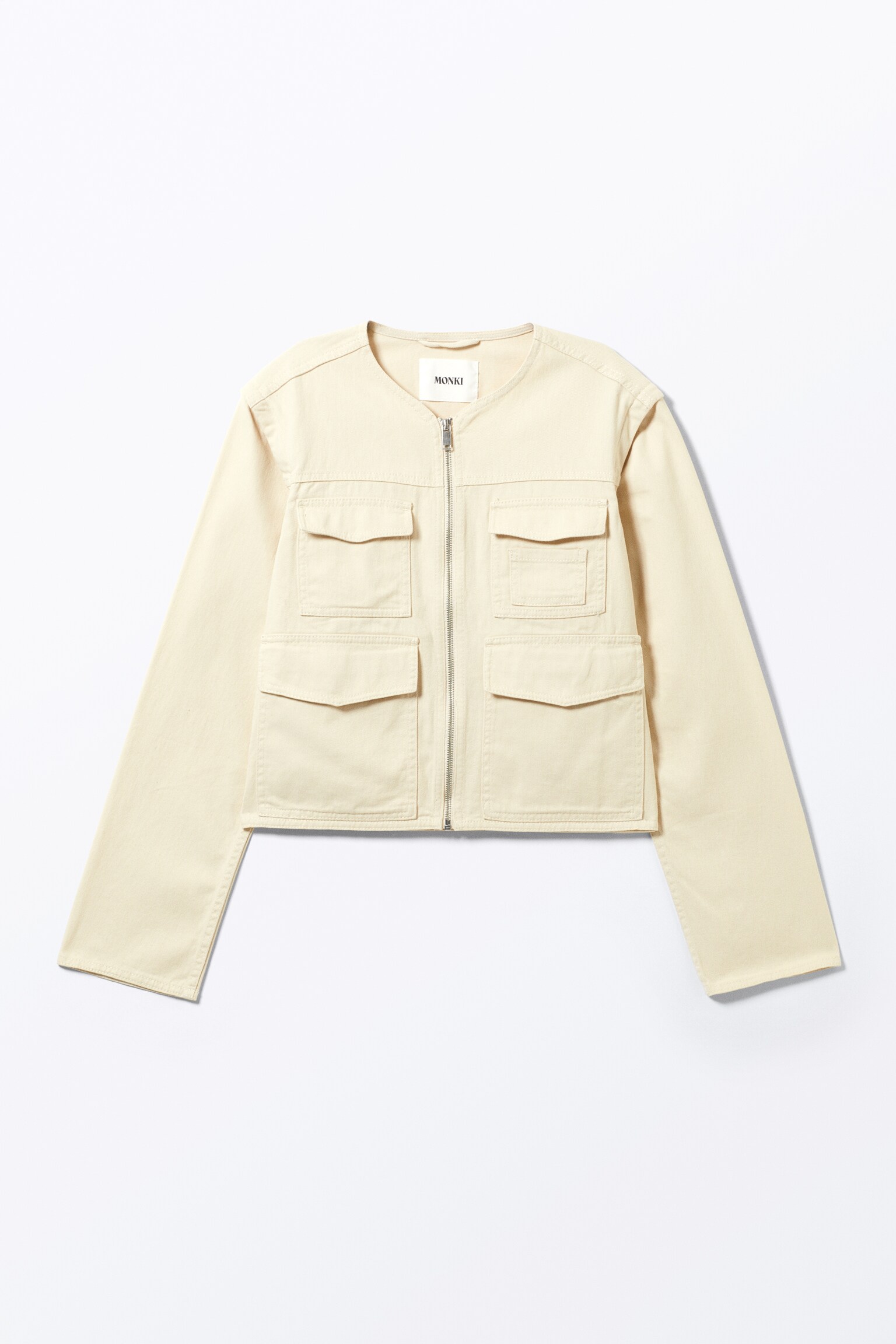 Detachable Sleeve Cotton Jacket - Light Dusty Beige/Light Dusty Khaki Green - 2