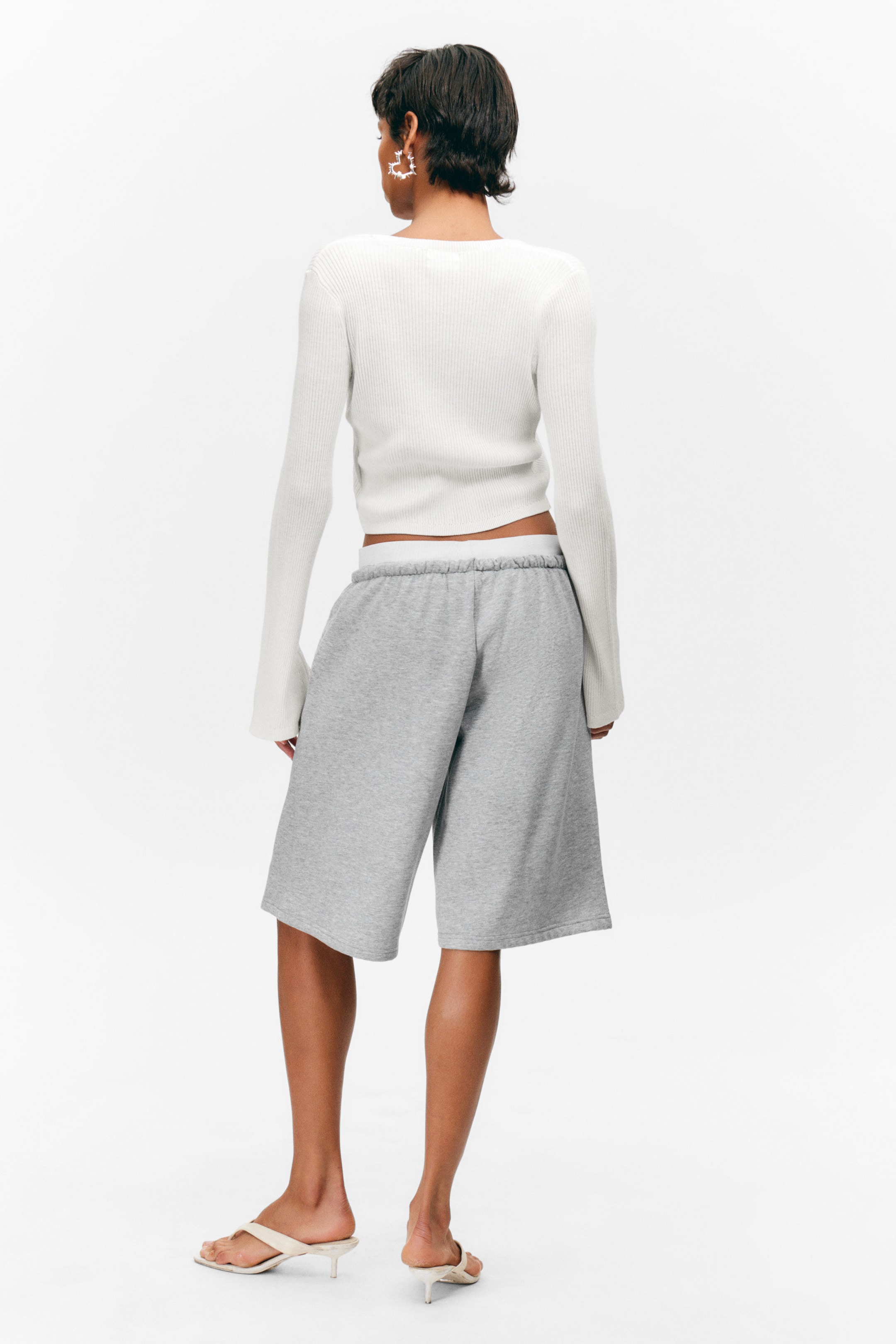 Grey Melange - Relaxed Low Rise Terry Bermuda Shorts - 2