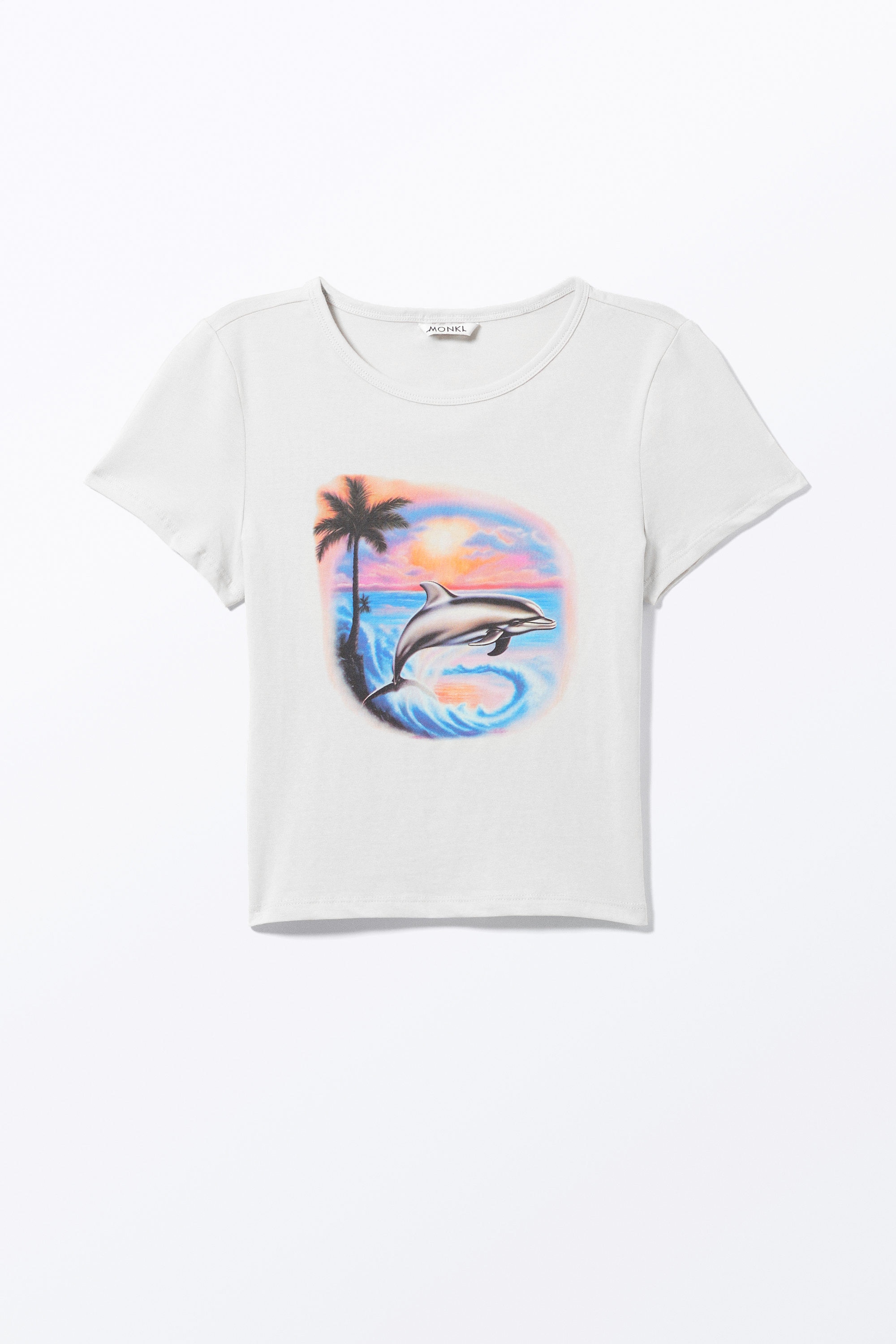 Dusty Grey - Dolphin Print - Cropped t-shirt - 3