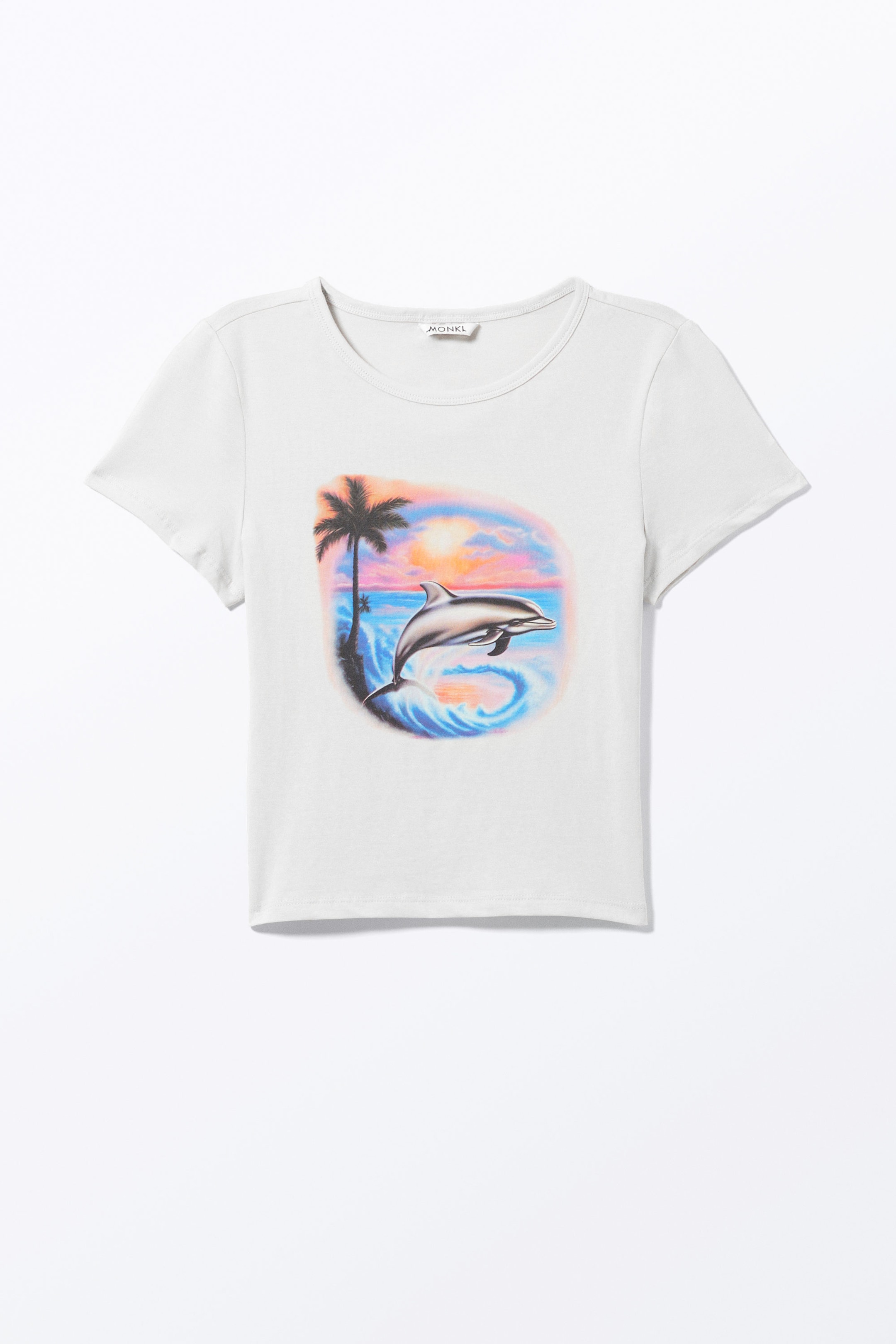 Dusty Grey - Dolphin Print - Cropped t-shirt - 0