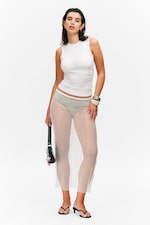 Blanc - Jupe midi en mesh - 0