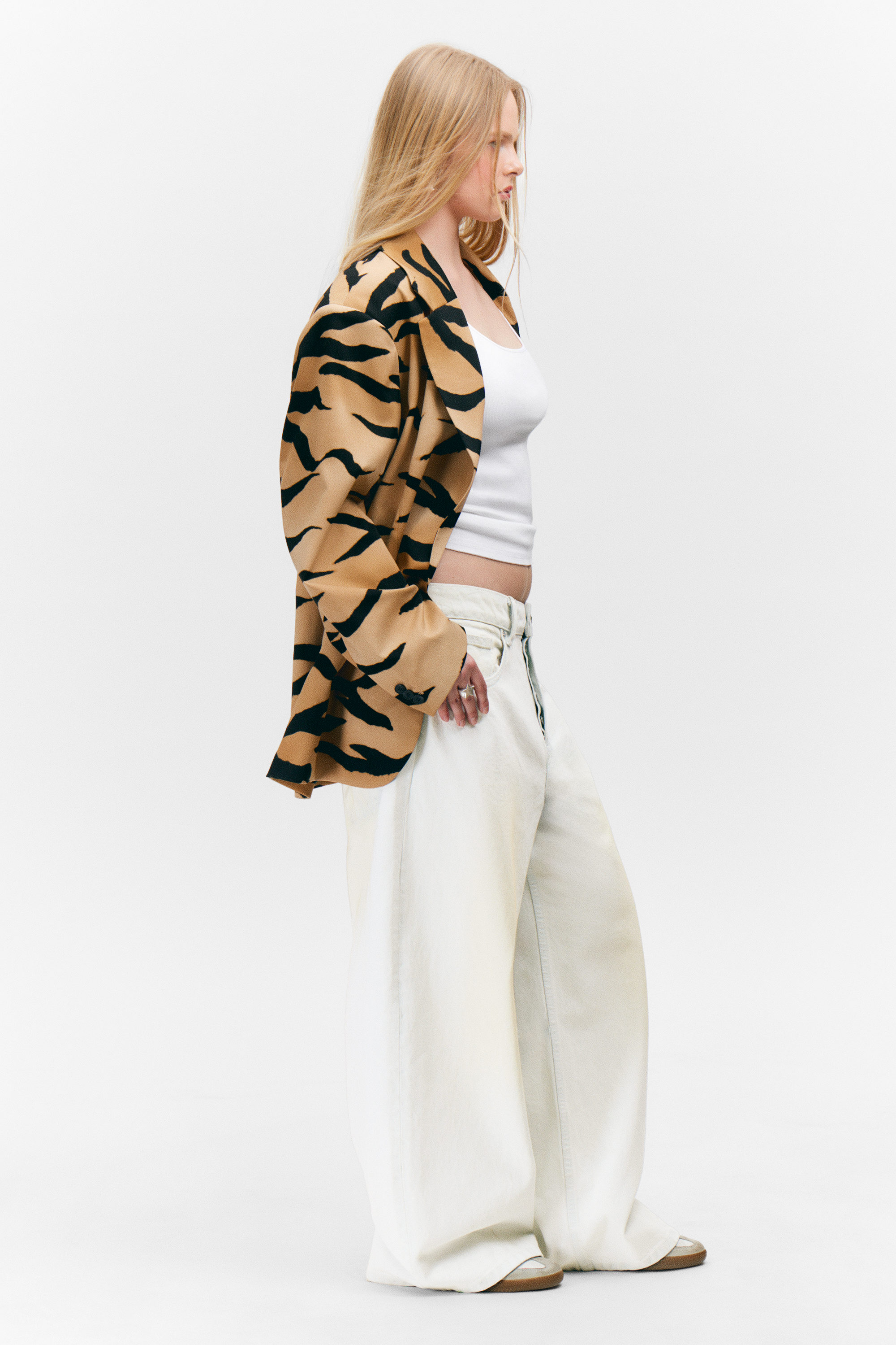 Tijgerprint-gestreept - Single-breasted oversized blazer met tijgerprint - 3